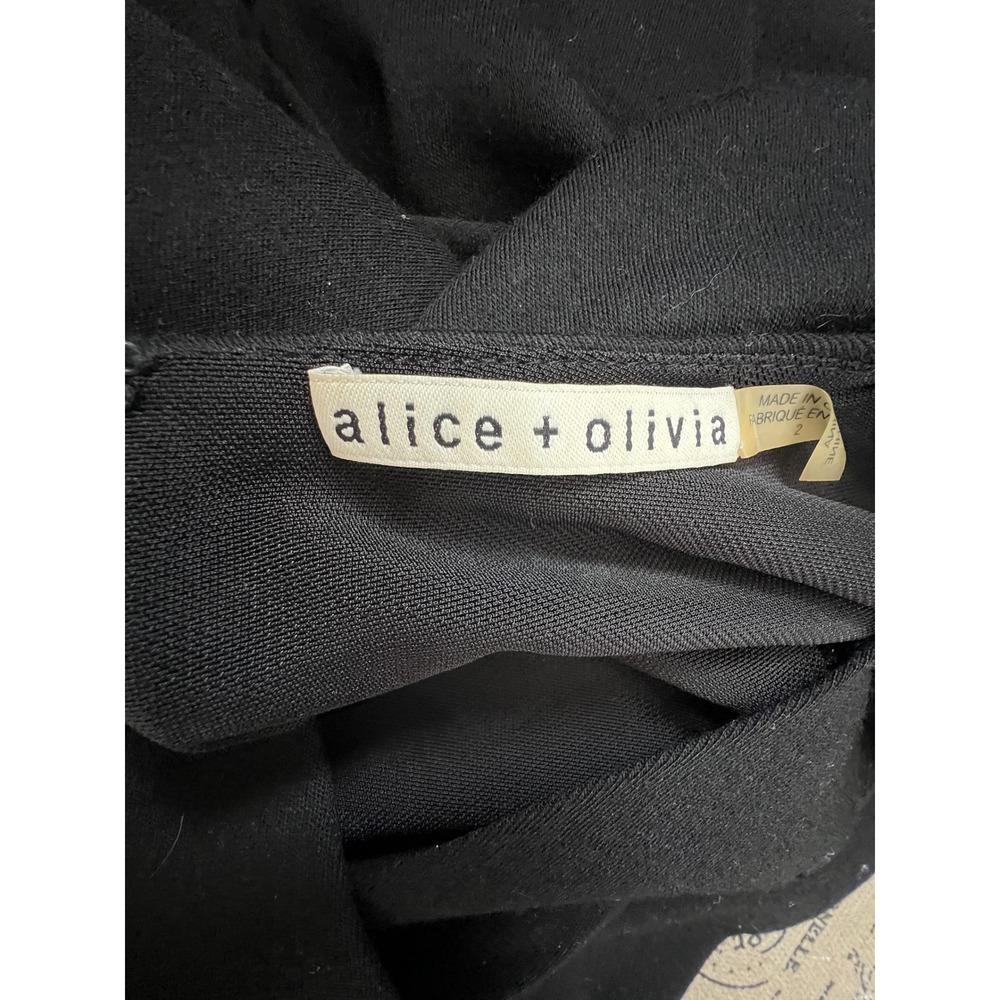 Alice + Olivia Black Long Sleeve V-Neck Wrap Front Mini Cocktail Dress Size 2 - Picture 5 of 6